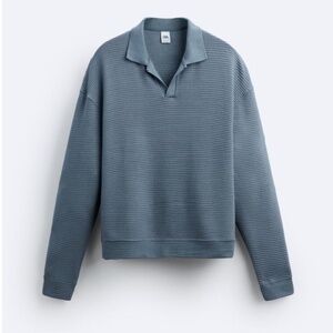 Zara petrol blue textured striped long sleeve sweater made in Europe NWT